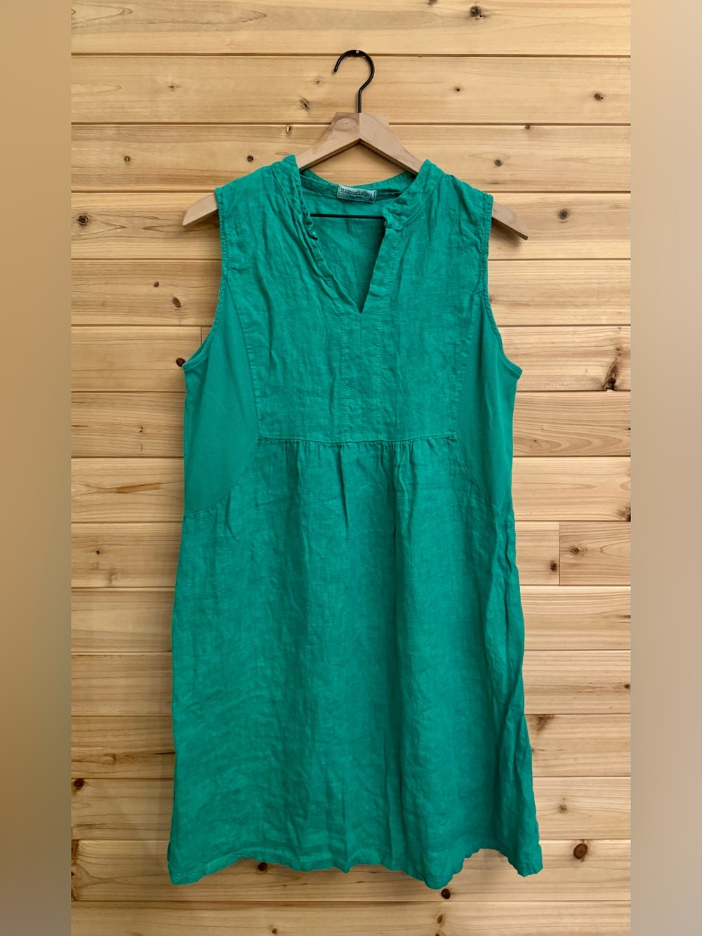 Terzo Millennio Large 100% Linen Green Mini Tank Dress Resortwear Cruise Summer
